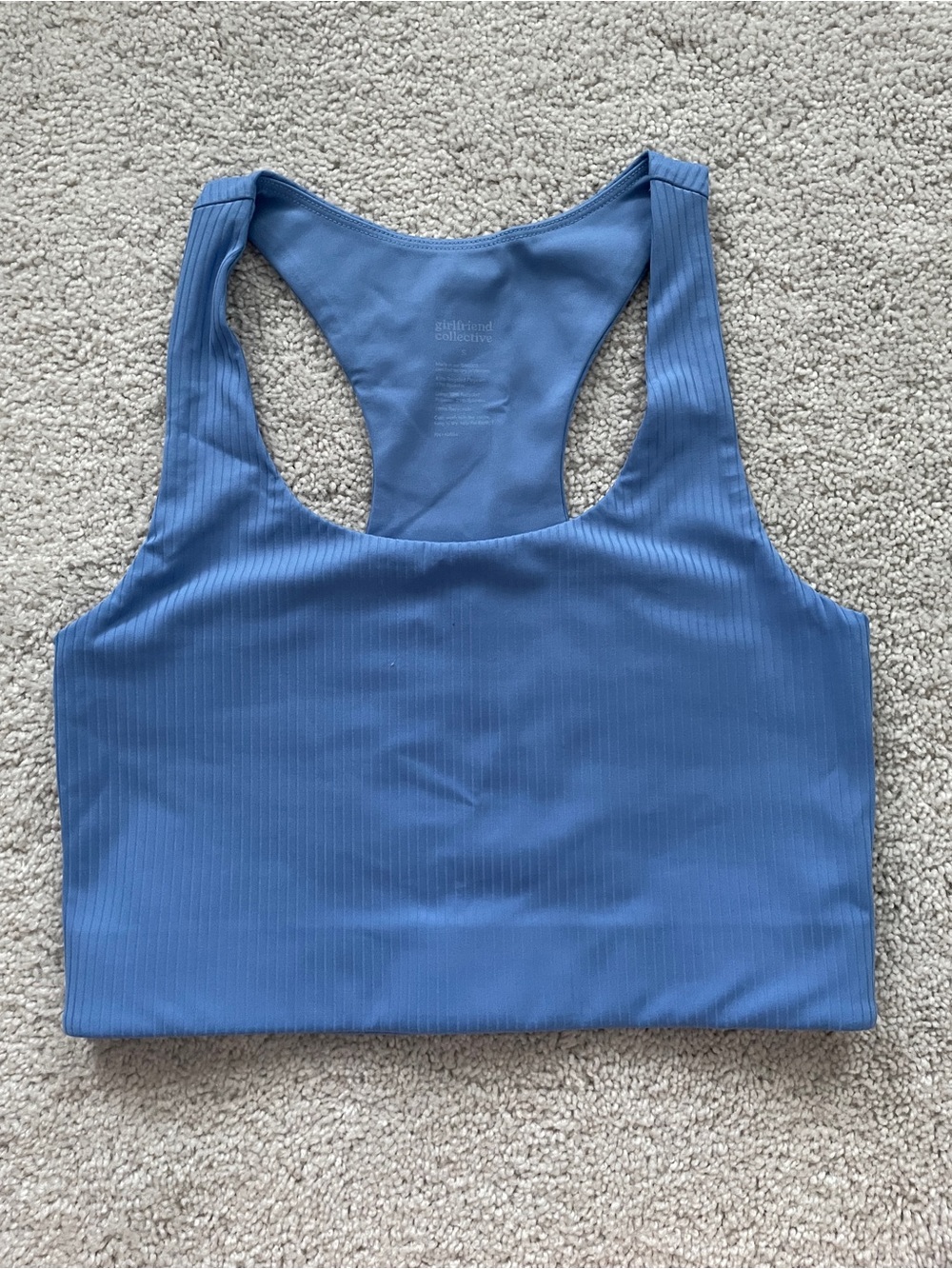 Girlfriend Collective Carolina Blue Ribbed Racerback Sports Bra